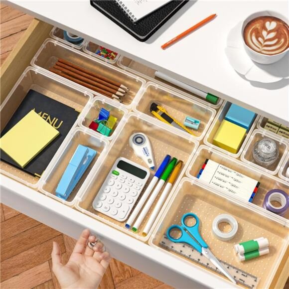 45 PCS Clear Drawer Organizers Set Plastic Storage Bins Trays for Makeup Kitchen - Picture 5 of 7